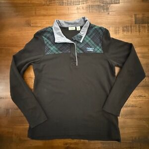 L.L.Bean Plaid Rugby Henley Quarter Snap Pullover Women's  Long Sleeve Small‎
